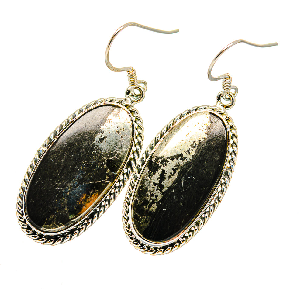 Pyrite In Black Onyx Earrings handcrafted by Anasilvercos - EARR420360