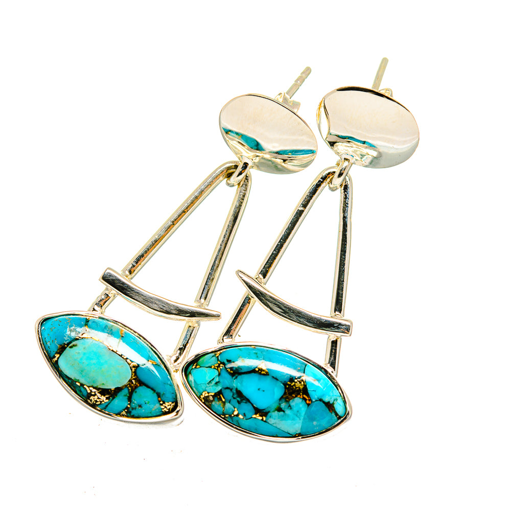 Blue Copper Composite Turquoise Earrings handcrafted by Anasilvercos - EARR420412