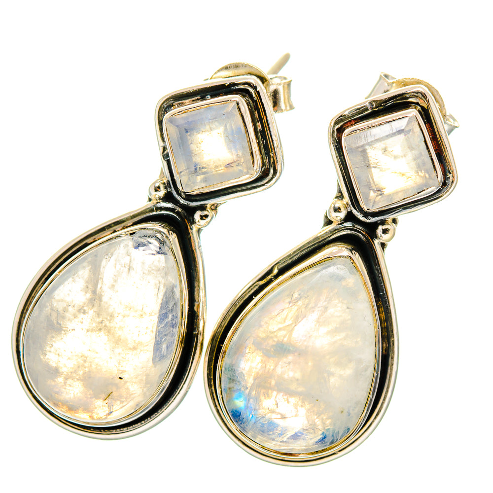 Rainbow Moonstone Earrings handcrafted by Anasilvercos - EARR420473
