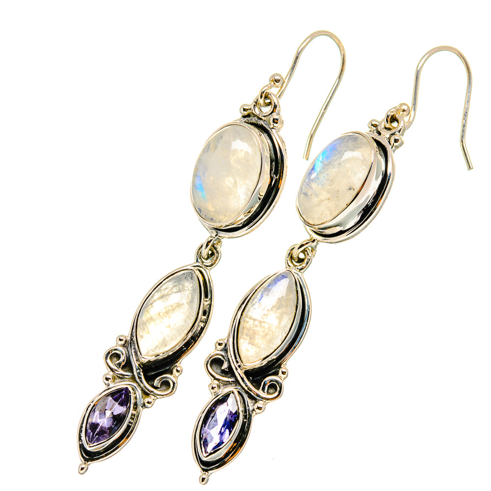 Rainbow Moonstone Earrings handcrafted by Anasilvercos - EARR420592