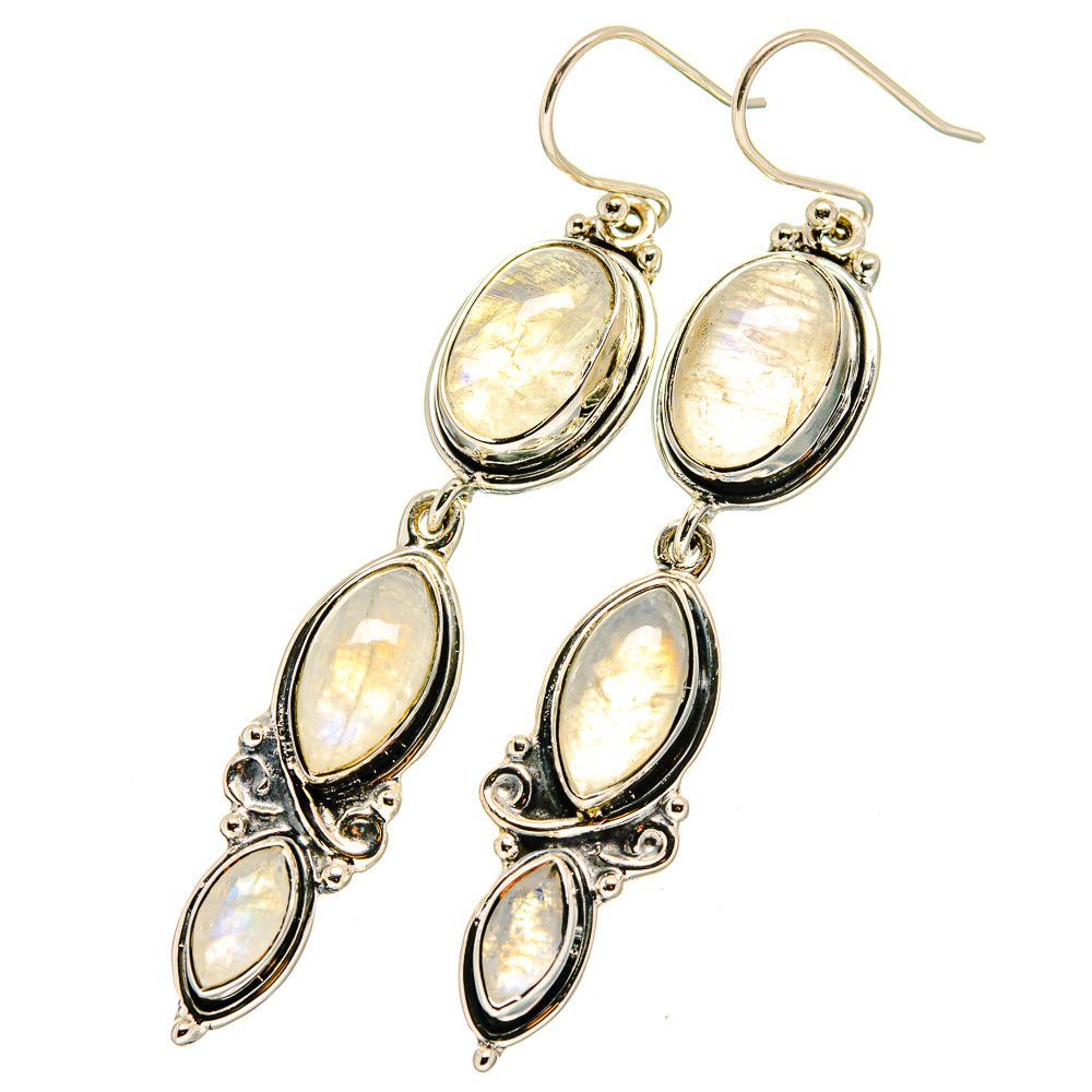 Rainbow Moonstone Earrings handcrafted by Anasilvercos - EARR420910