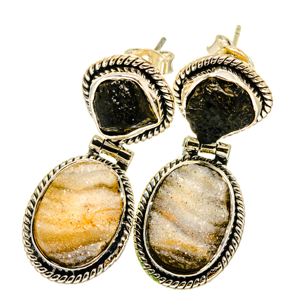 Desert Druzy, Black Tourmaline Earrings handcrafted by Anasilvercos - EARR420958