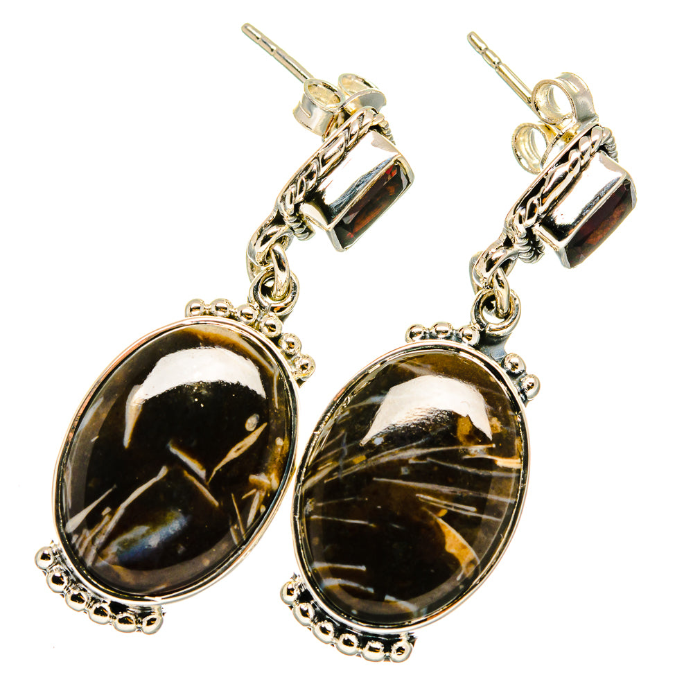 Peanut Wood Jasper, Garnet Earrings handcrafted by Anasilvercos - EARR420960