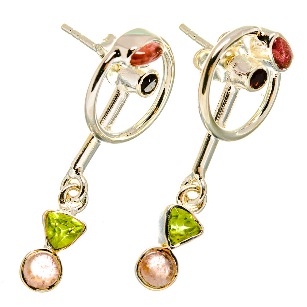 Peridot, Garnet, Rose Quartz Earrings handcrafted by Anasilvercos - EARR420962