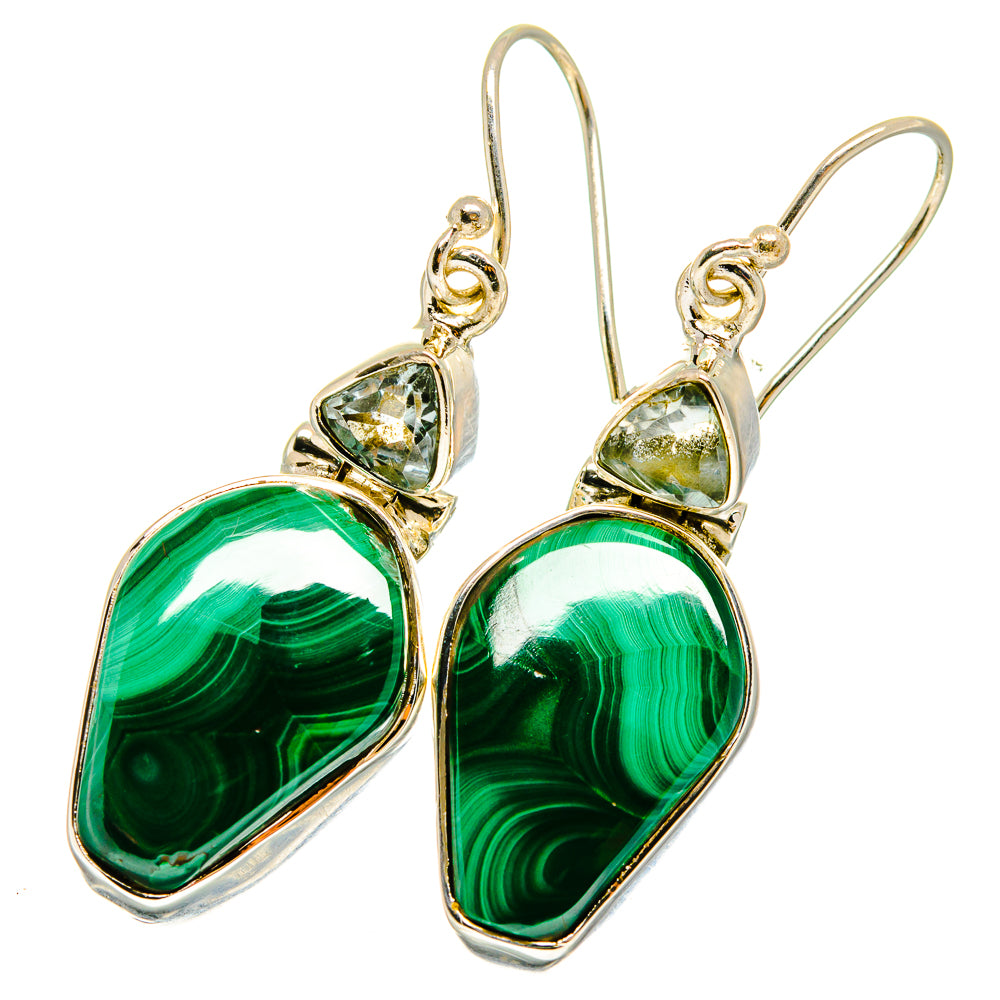 Malachite, Blue Topaz Earrings handcrafted by Anasilvercos - EARR420974