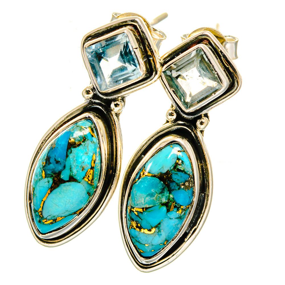 Blue Copper Composite Turquoise, Blue Topaz Earrings handcrafted by Anasilvercos - EARR420977