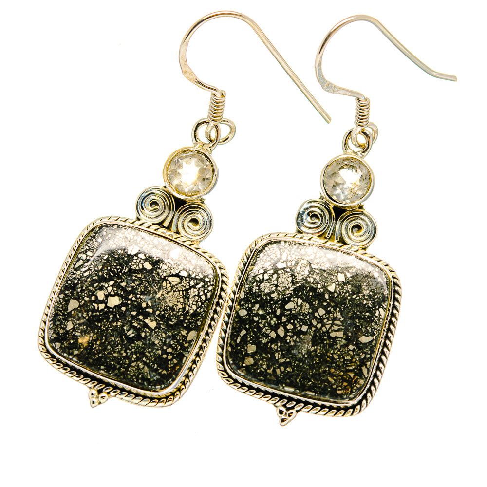 Pyrite Agate, White Quartz Earrings handcrafted by Anasilvercos - EARR420980