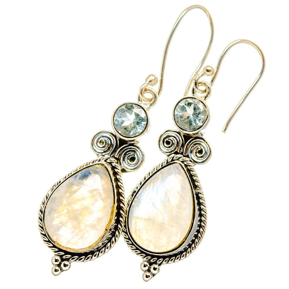 Rainbow Moonstone, Blue Topaz Earrings handcrafted by Anasilvercos - EARR420996