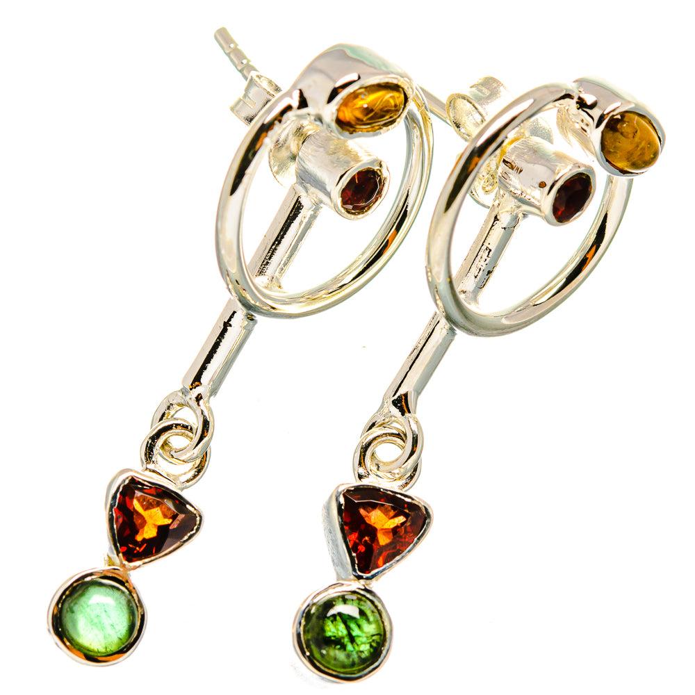 Garnet, Green Tourmaline Earrings handcrafted by Anasilvercos - EARR420998