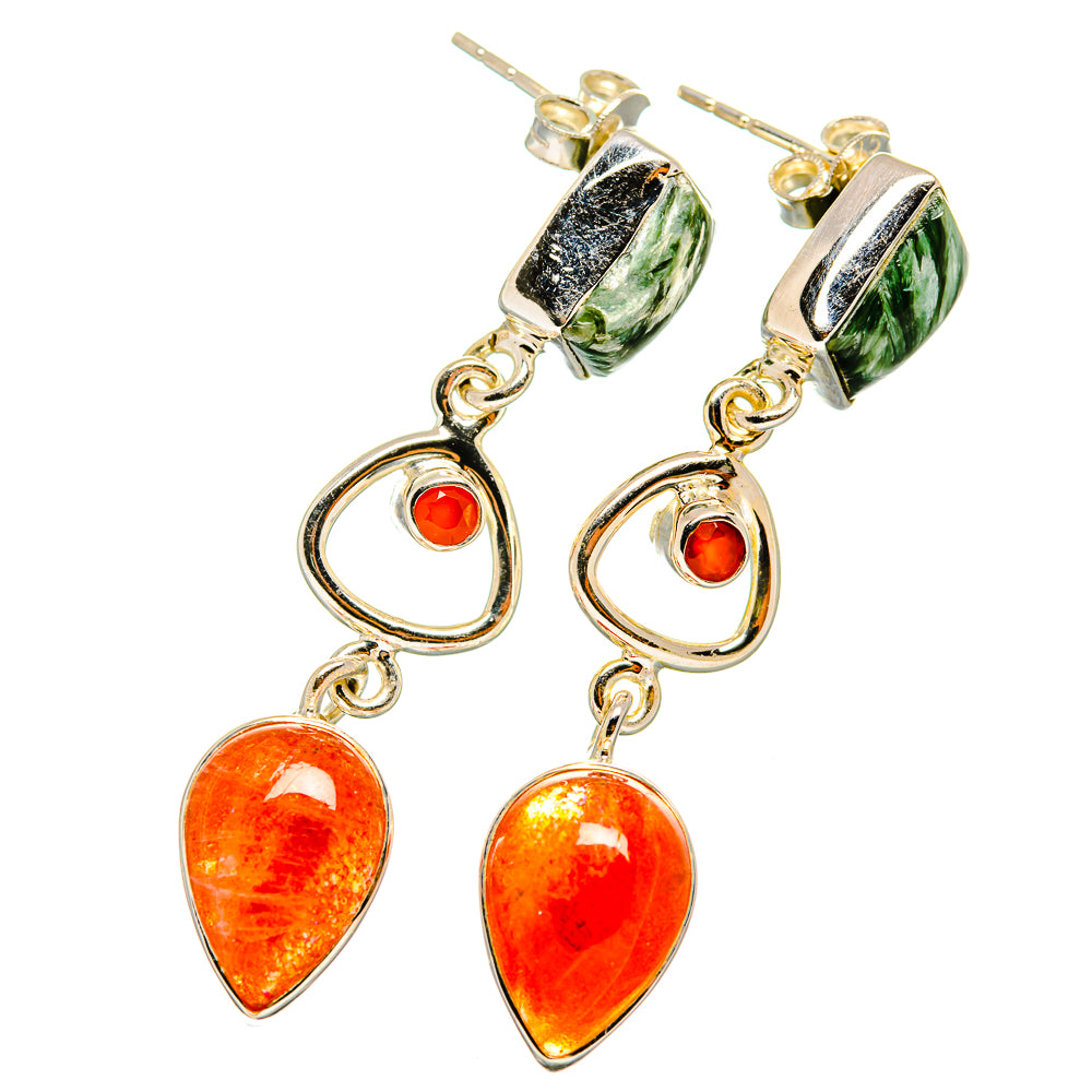 Sunstone, Seraphinite, Carnelian Earrings handcrafted by Anasilvercos - EARR421004