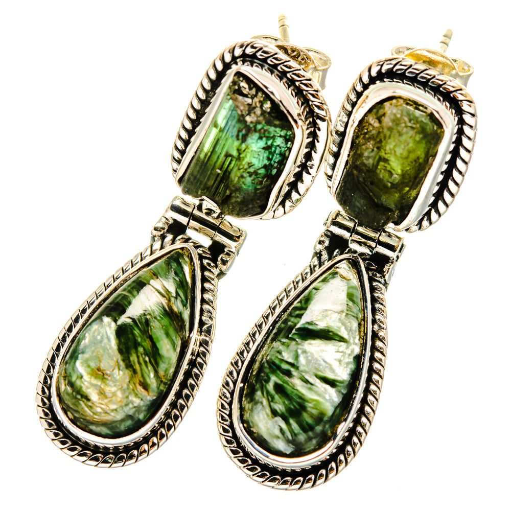 Seraphinite, Green Tourmaline Earrings handcrafted by Anasilvercos - EARR421008