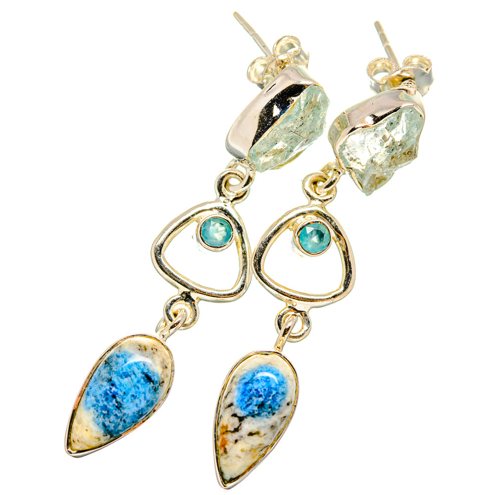 K2 Blue Azurite, Blue Topaz, Aquamarine Earrings handcrafted by Anasilvercos - EARR421013
