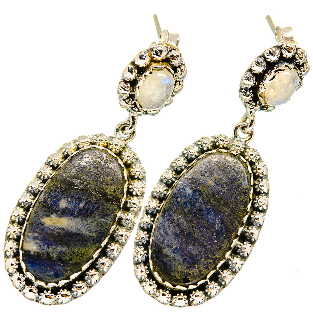 Pyrite Agate, Rianbow Moonstone Earrings handcrafted by Anasilvercos - EARR421016