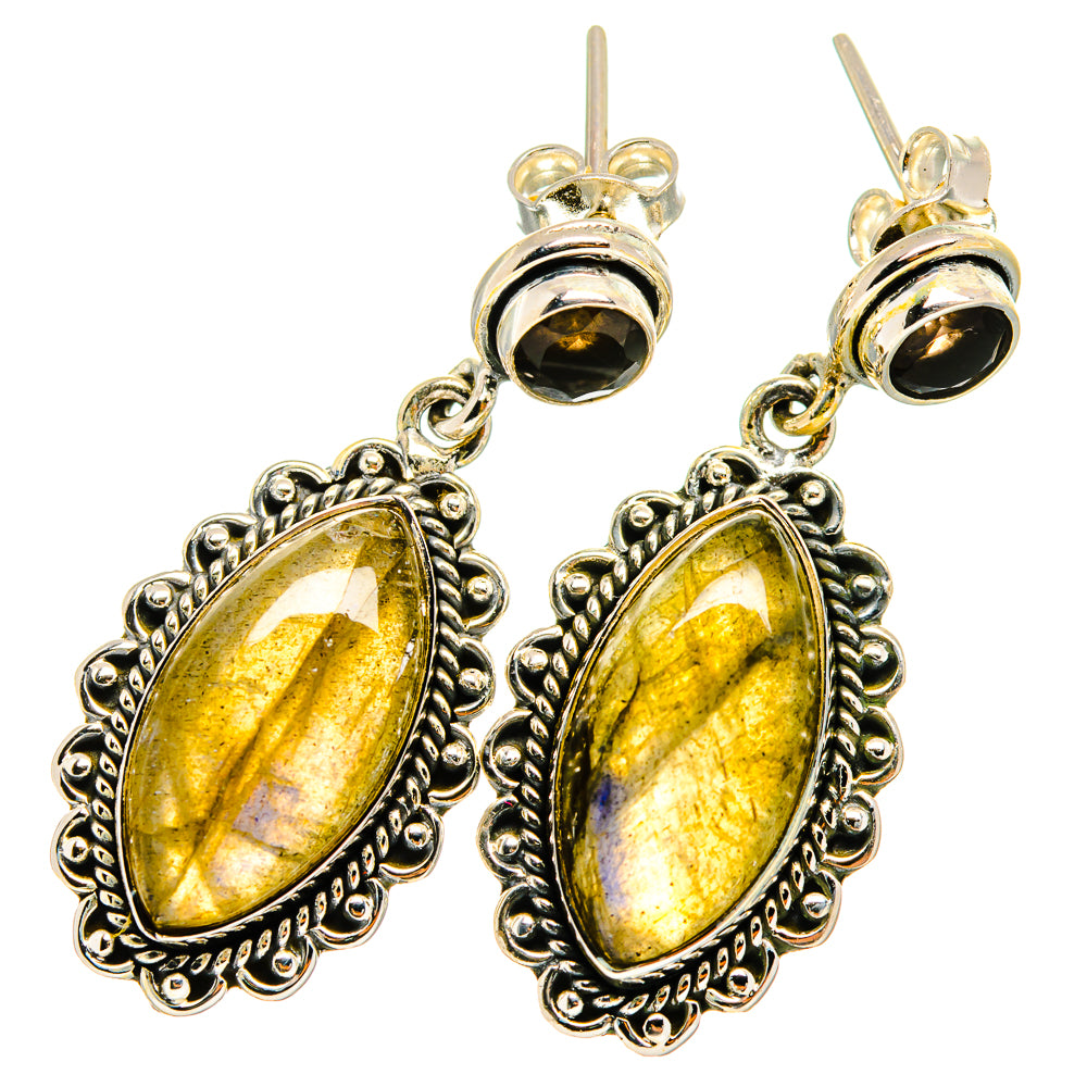 Labradorite, Smoky Quartz Earrings handcrafted by Anasilvercos - EARR421021
