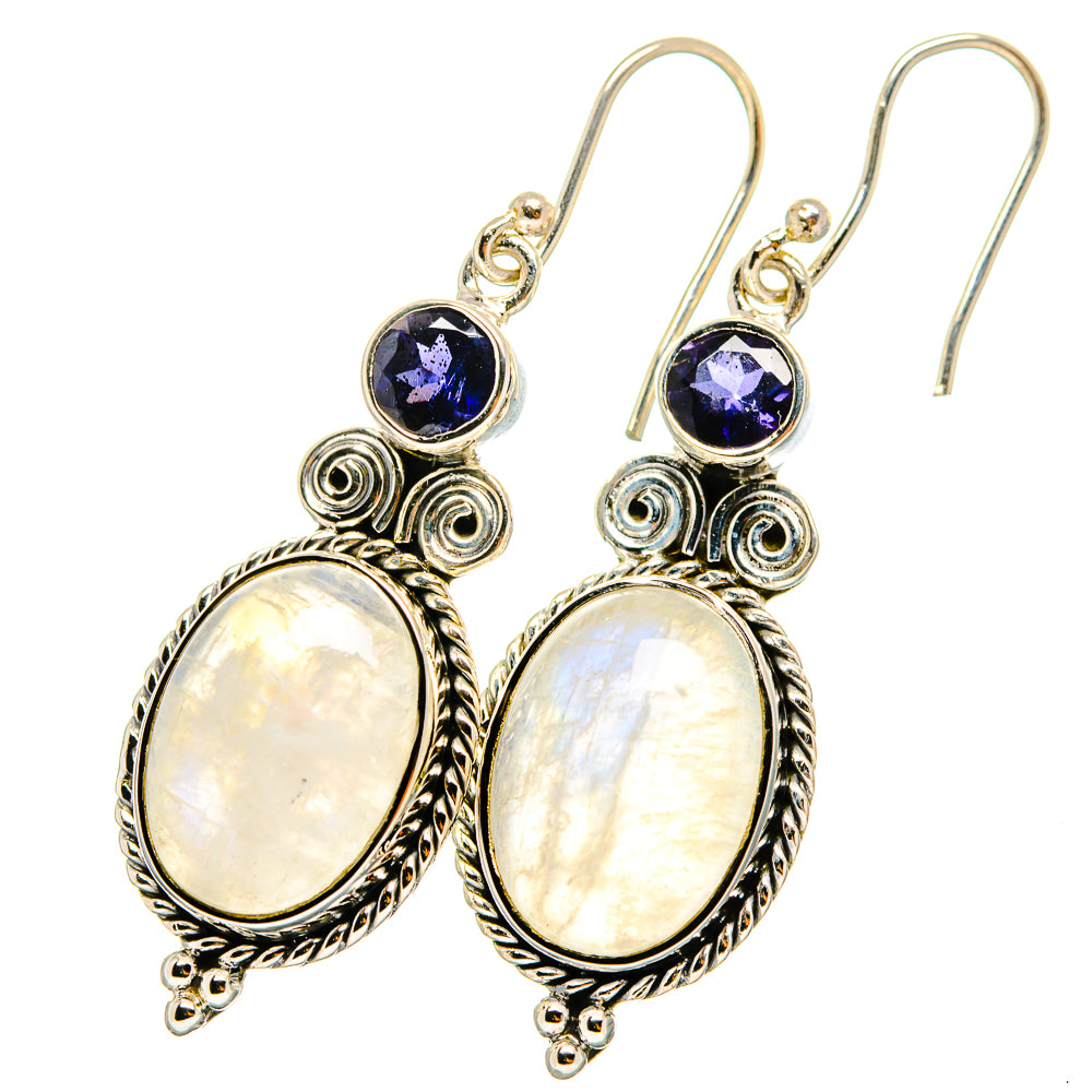 Rainbow Moonstone, Tanzanite Earrings handcrafted by Anasilvercos - EARR421030