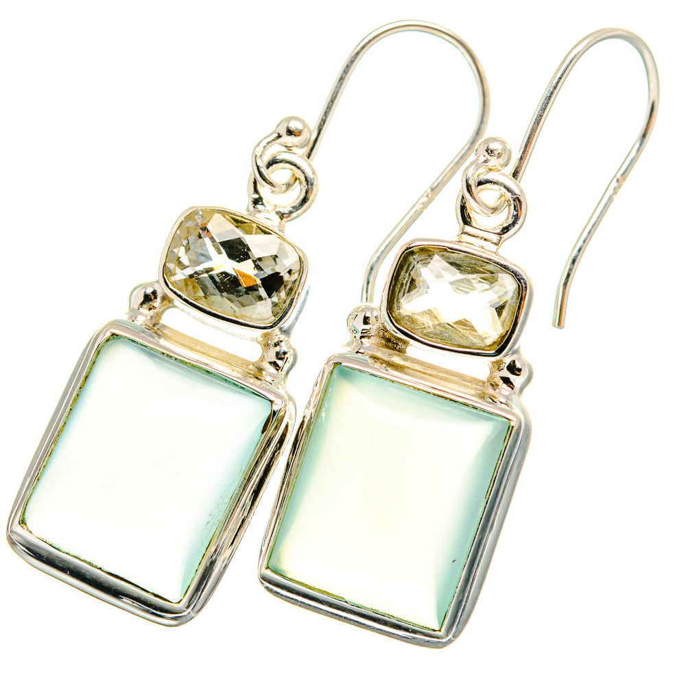 Aqua Chalcedony, White Quartz Earrings handcrafted by Anasilvercos - EARR421035