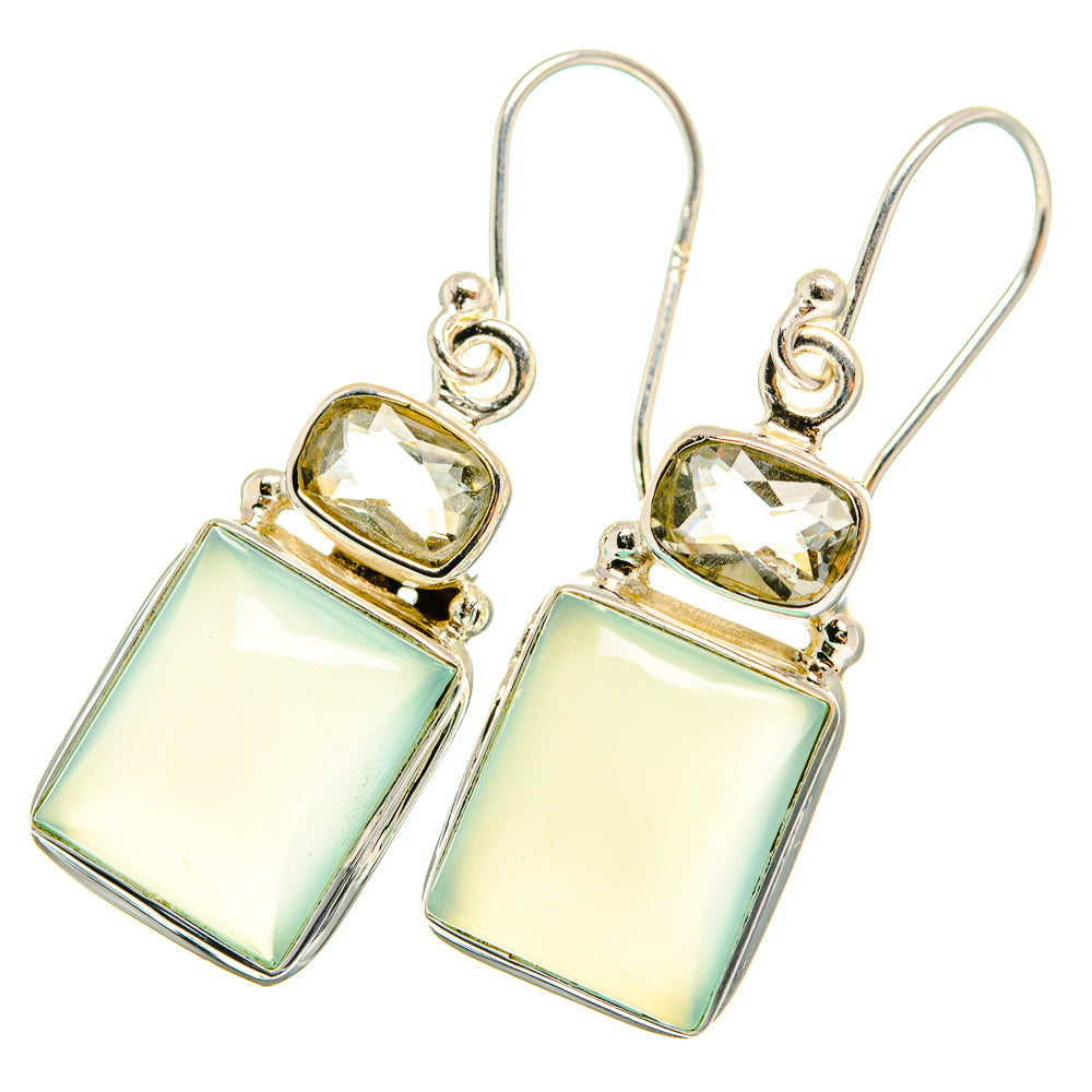 Aqua Chalcedony, White Quartz Earrings handcrafted by Anasilvercos - EARR421038