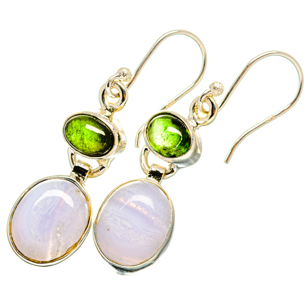 Blue Lace Agate, Green Tourmaline Earrings handcrafted by Anasilvercos - EARR421042