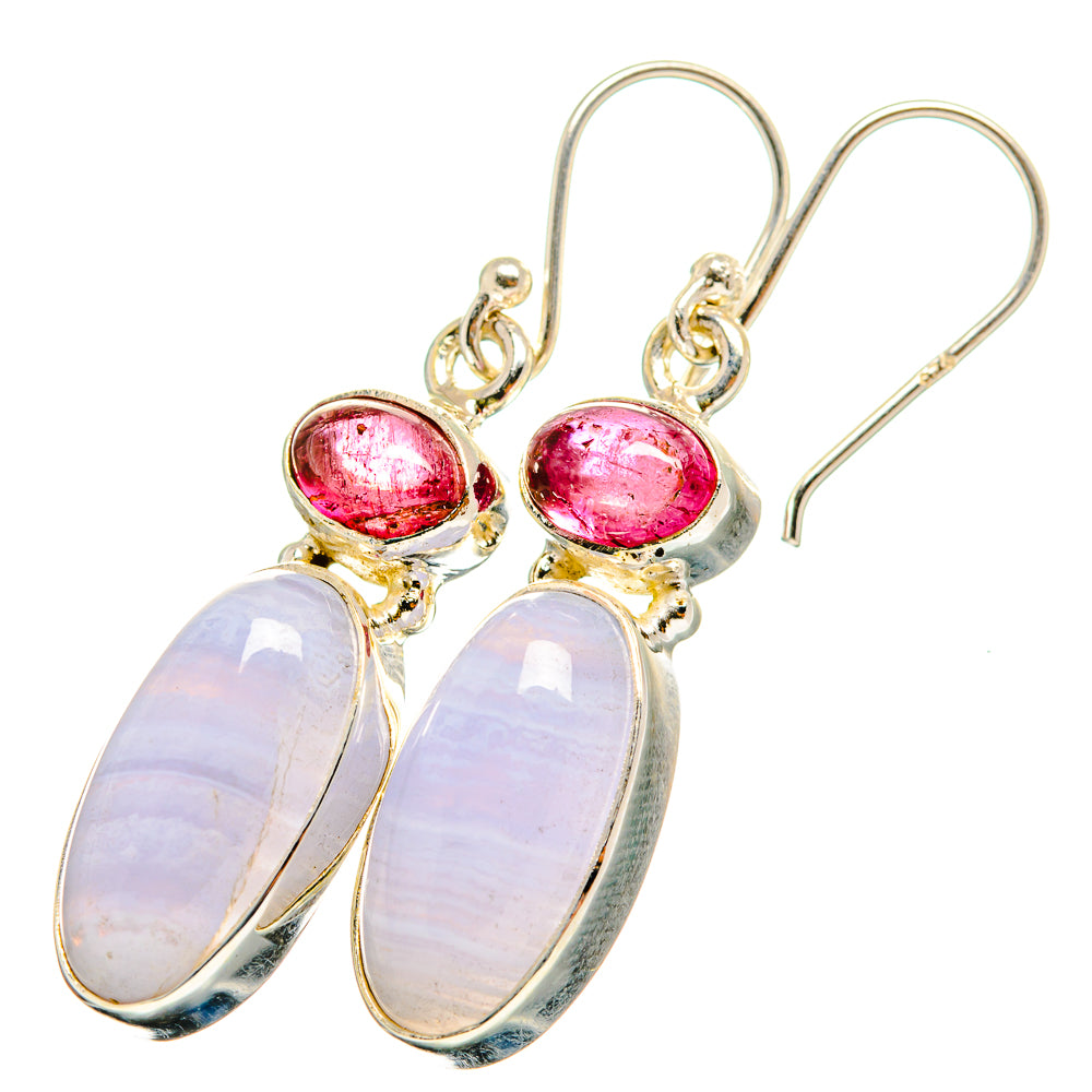 Blue Lace Agate, Pink Tourmaline Earrings handcrafted by Anasilvercos - EARR421047