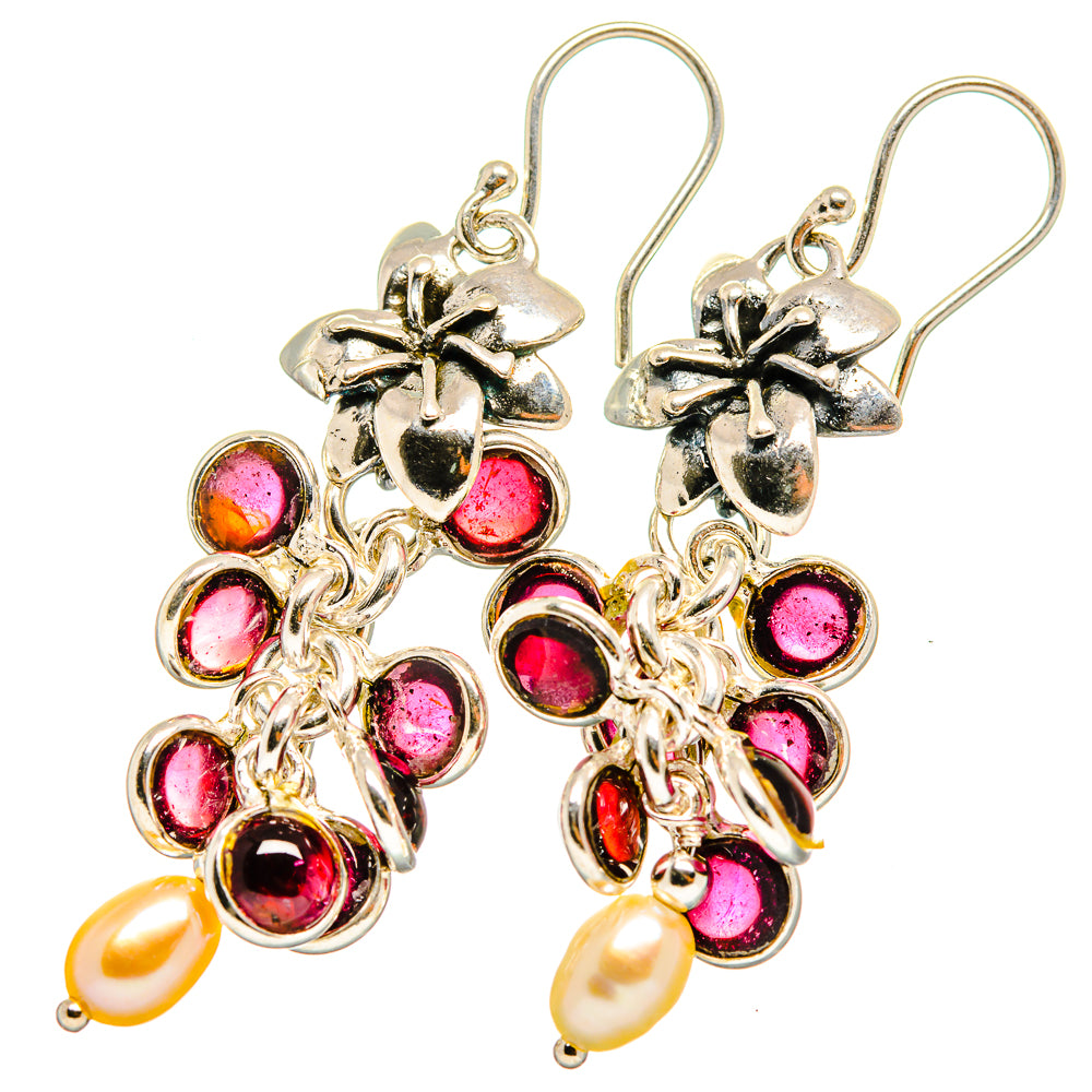 Garnet, Cultured Pearl Earrings handcrafted by Anasilvercos - EARR421049