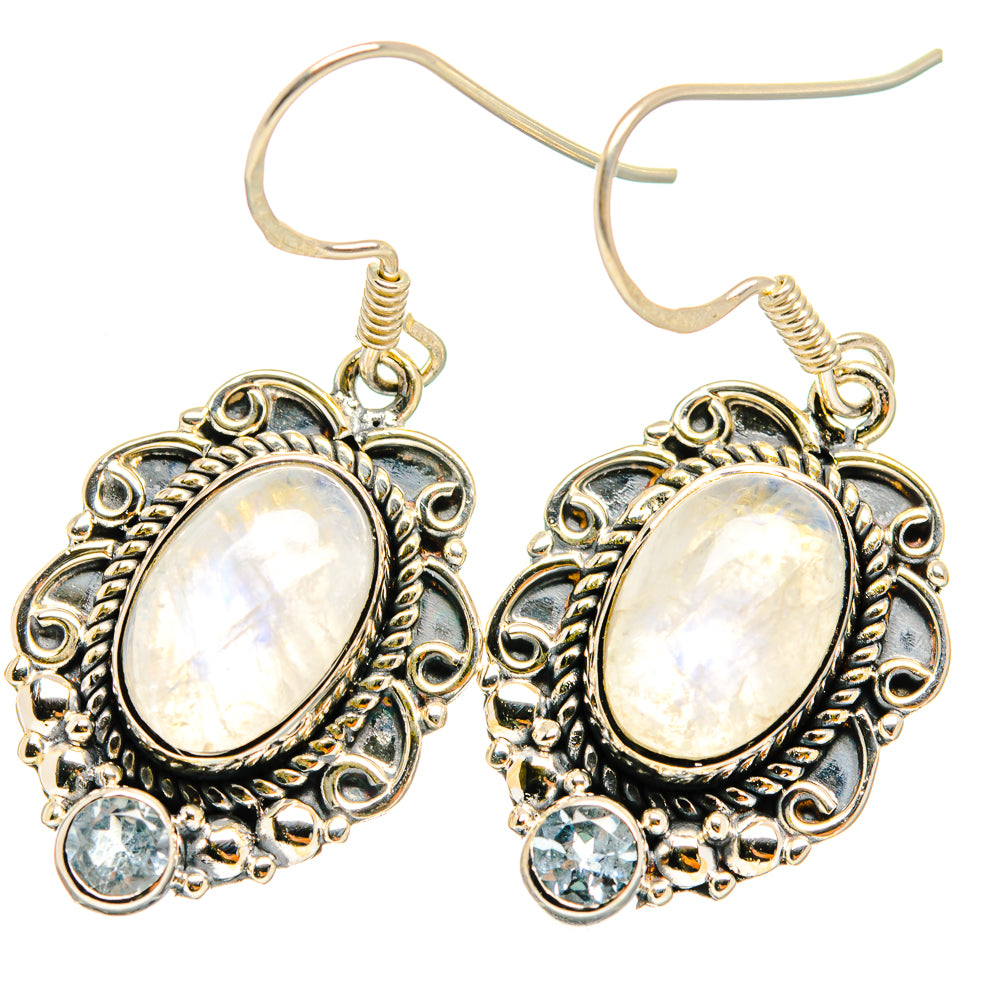 Rainbow Moonstone, Blue Topaz Earrings handcrafted by Anasilvercos - EARR421050