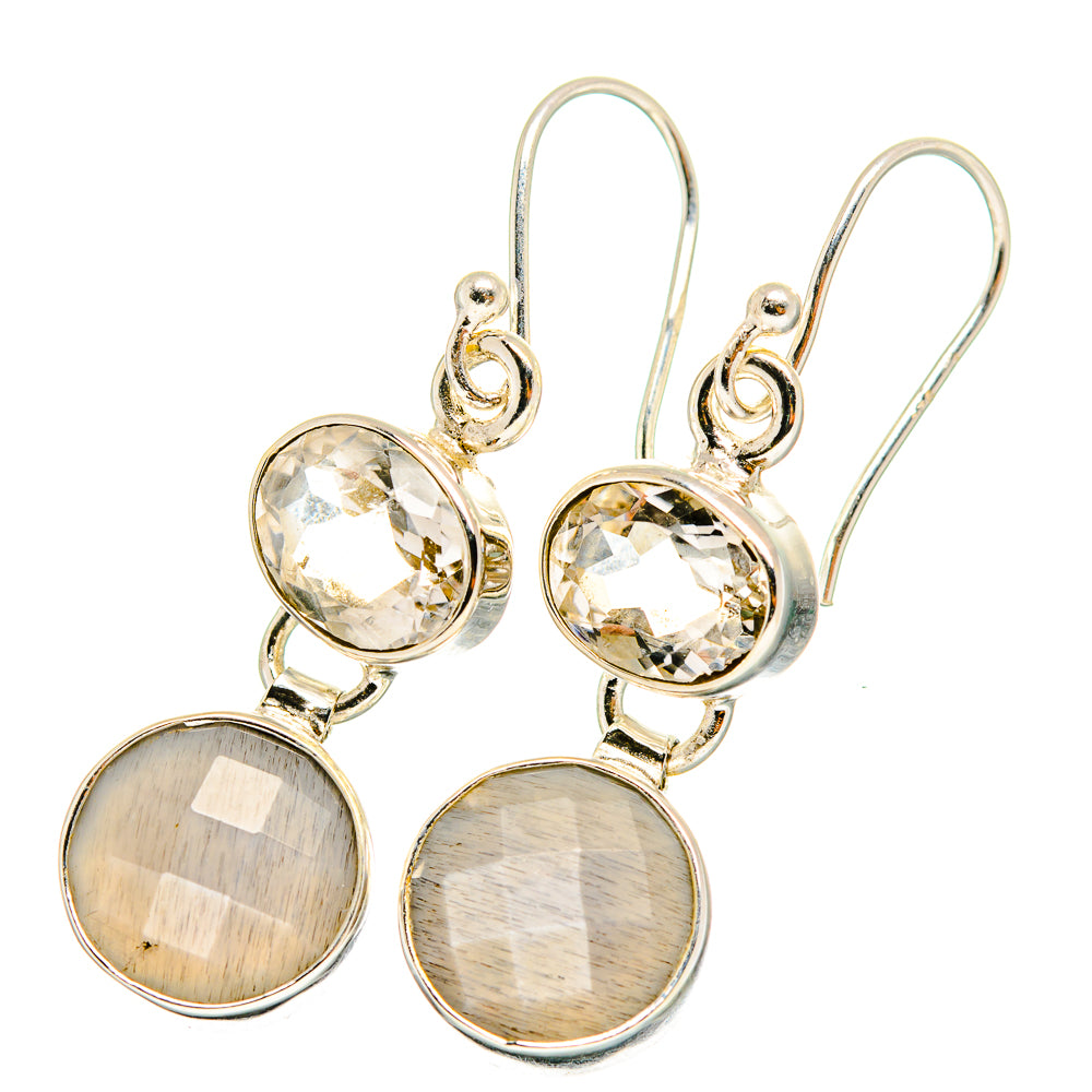 Moonstone, White Quartz Earrings handcrafted by Anasilvercos - EARR421055