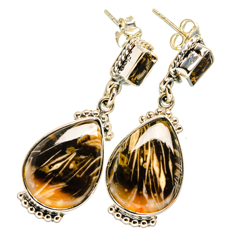 Peanut Wood Jasper, Smoky Quartz Earrings handcrafted by Anasilvercos - EARR421056