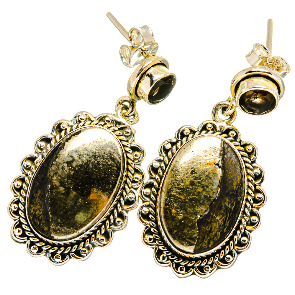 Pyrite Agate, Smoky Quartz Earrings handcrafted by Anasilvercos - EARR421059
