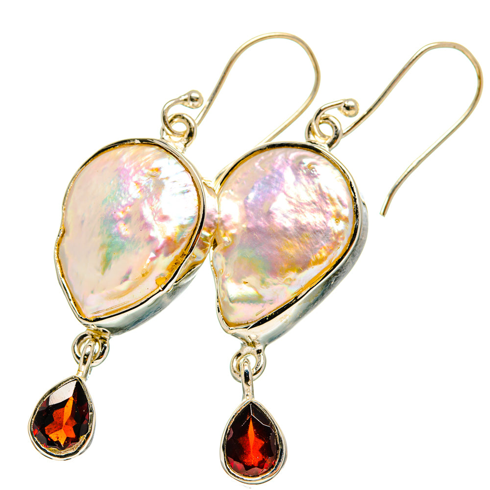 Mother Of Pearl, Garnet Earrings handcrafted by Anasilvercos - EARR421067