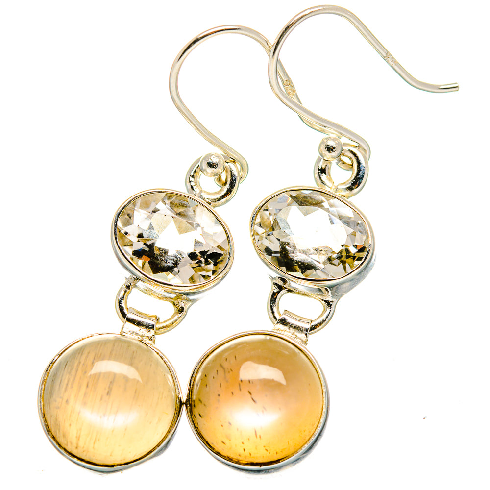 Moonstone, White Quartz Earrings handcrafted by Anasilvercos - EARR421115