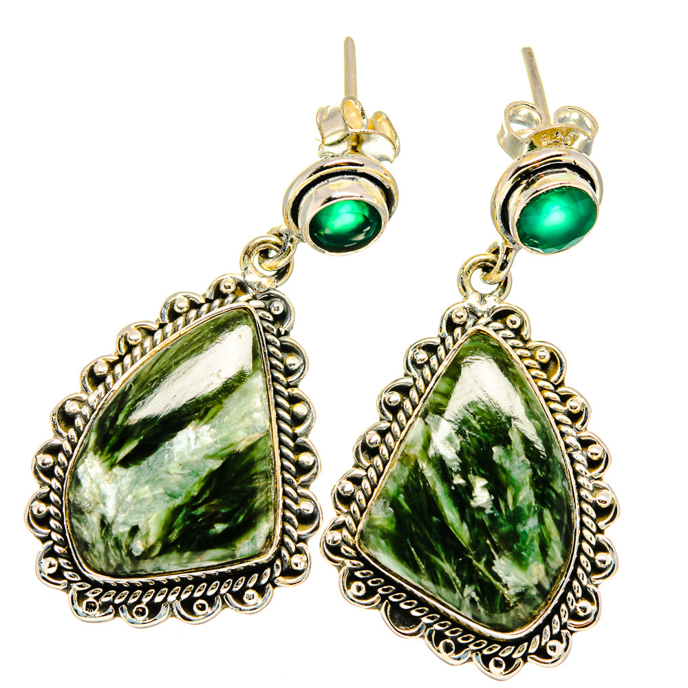Seraphinite, Green Onyx Earrings handcrafted by Anasilvercos - EARR421126