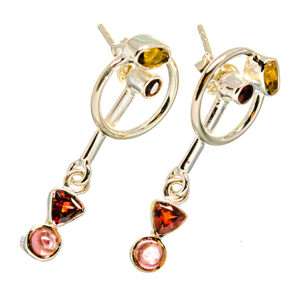 Garnet, Green Tourmaline, Rose Quartz Earrings handcrafted by Anasilvercos - EARR421139