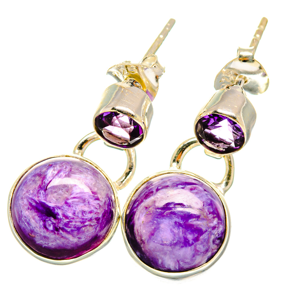 Charoite, Amethyst Earrings handcrafted by Anasilvercos - EARR421143