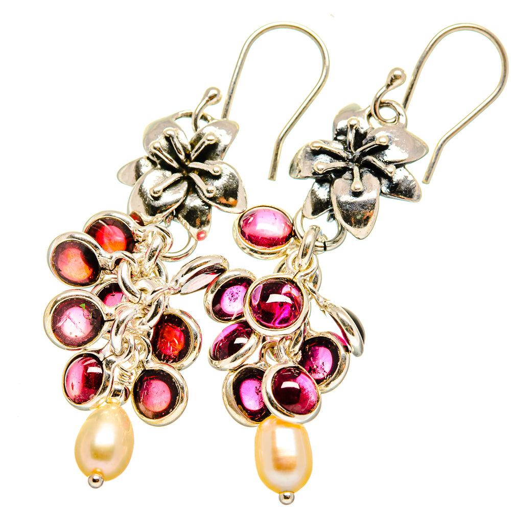 Garnet, Cultured Pearl Earrings handcrafted by Anasilvercos - EARR421148
