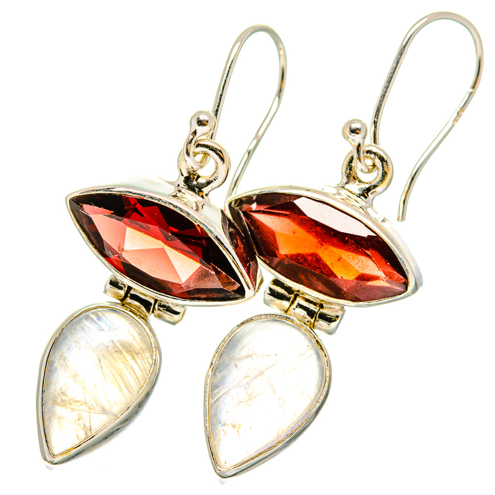 Garnet, Rainbow Moonstone Earrings handcrafted by Anasilvercos - EARR421149