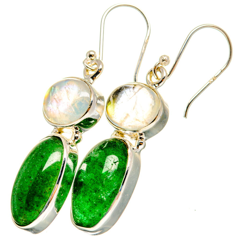 Green Aventurine, Rainbow Moonstone Earrings handcrafted by Anasilvercos - EARR421155