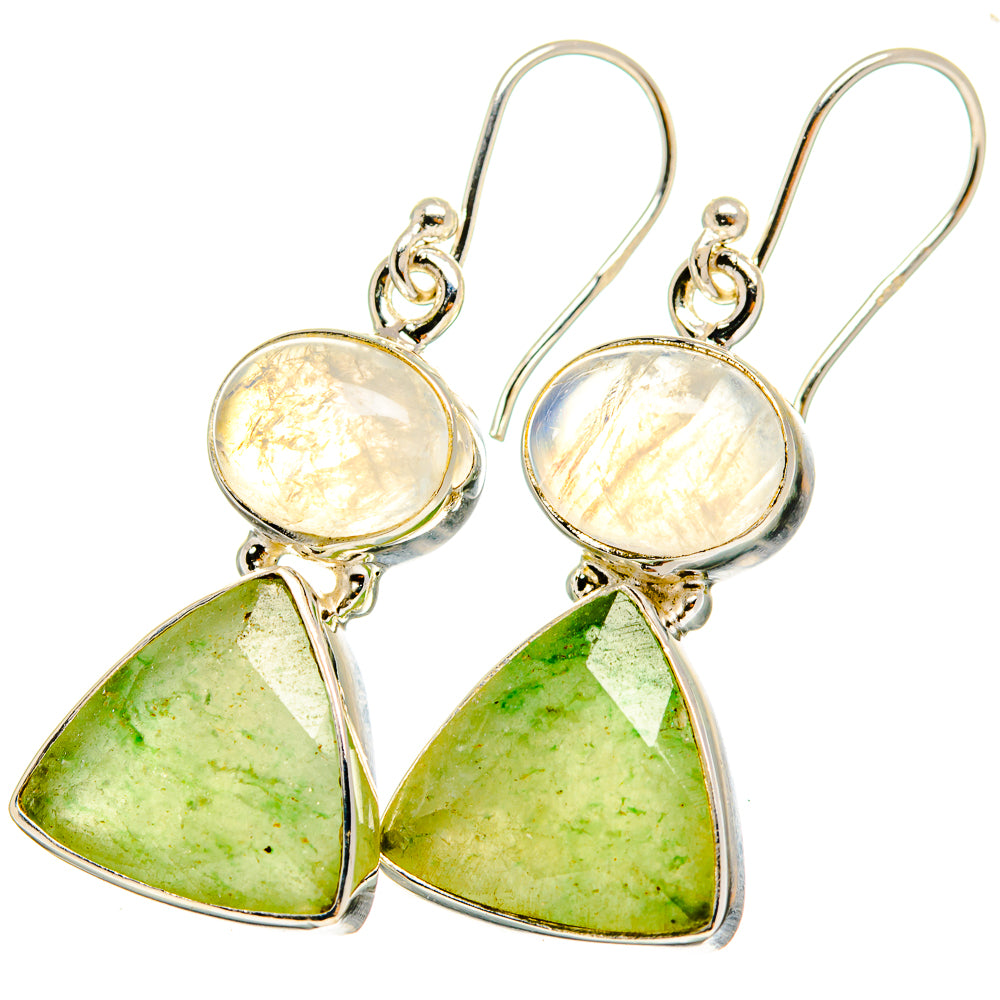 Prehnite, Rainbow Moonstone Earrings handcrafted by Anasilvercos - EARR421160