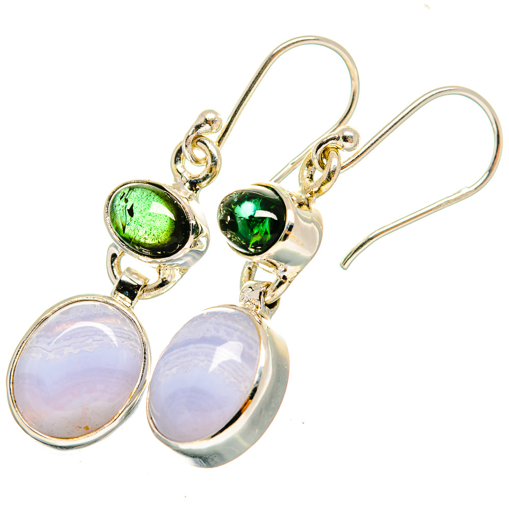 Blue Lace Agate, Green Tourmaline Earrings handcrafted by Anasilvercos - EARR421163