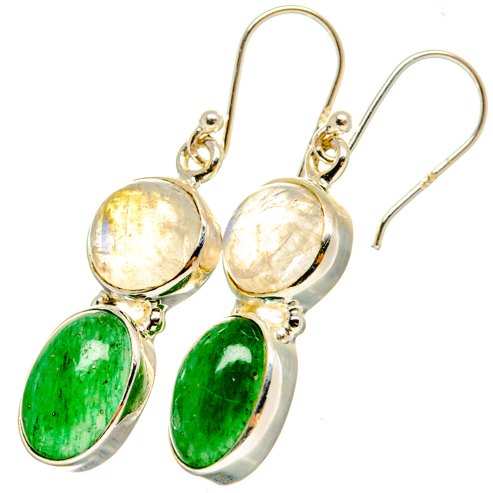Green Aventurine, Rainbow Moonstone Earrings handcrafted by Anasilvercos - EARR421166