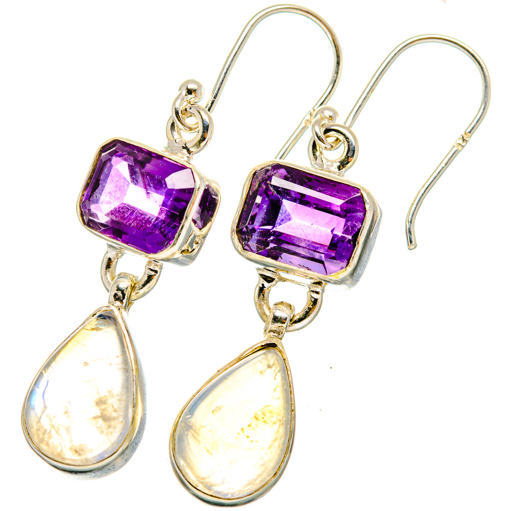 Rainbow Moonstone, Amethyst Earrings handcrafted by Anasilvercos - EARR421170