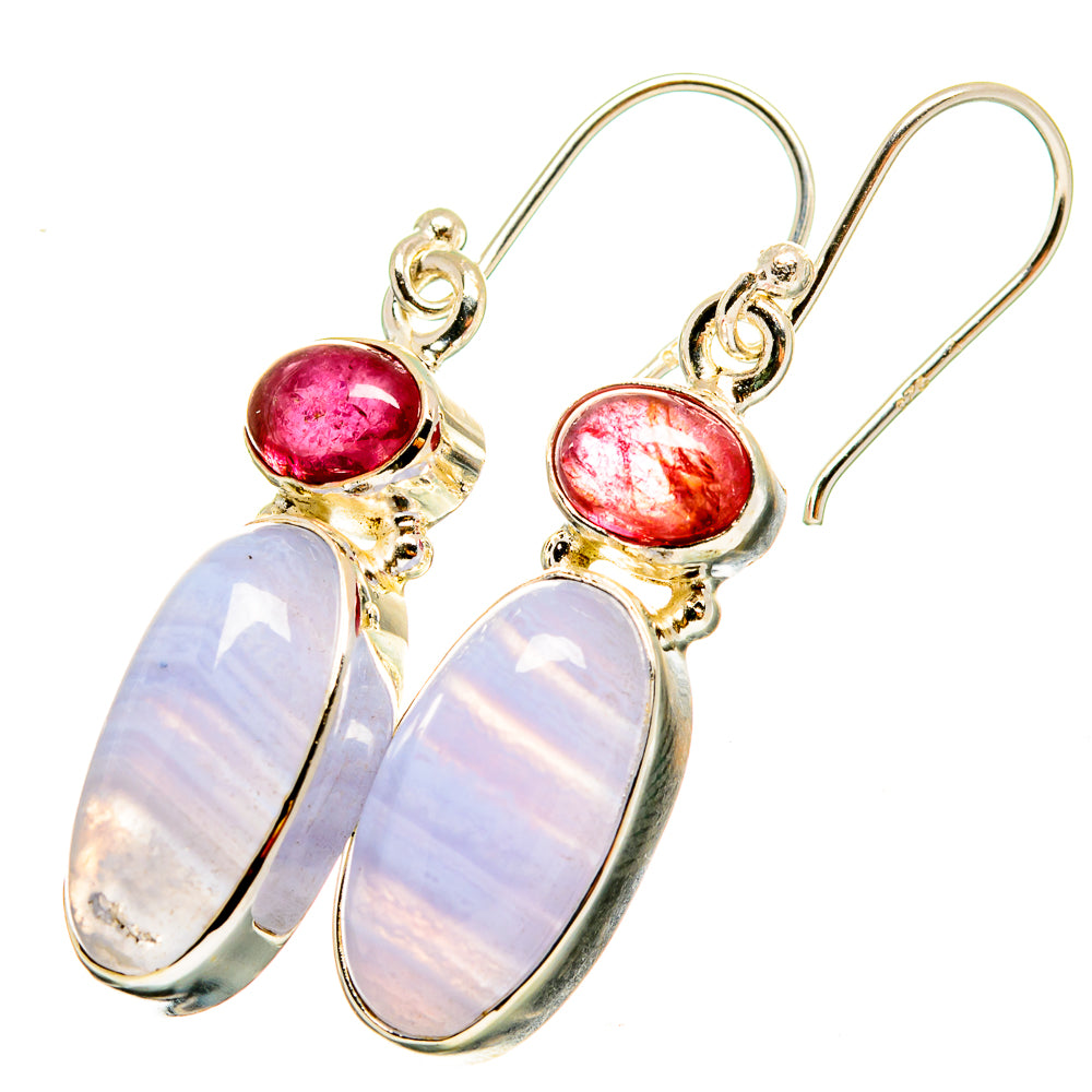 Blue Lace Agate, Pink Tourmaline Earrings handcrafted by Anasilvercos - EARR421191