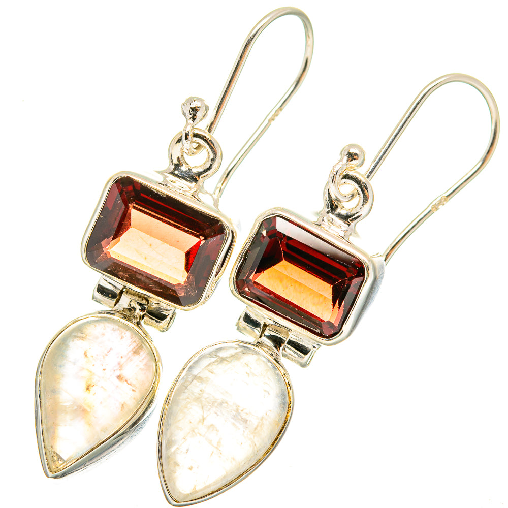 Rainbow Moonstone, Garnet Earrings handcrafted by Anasilvercos - EARR421195