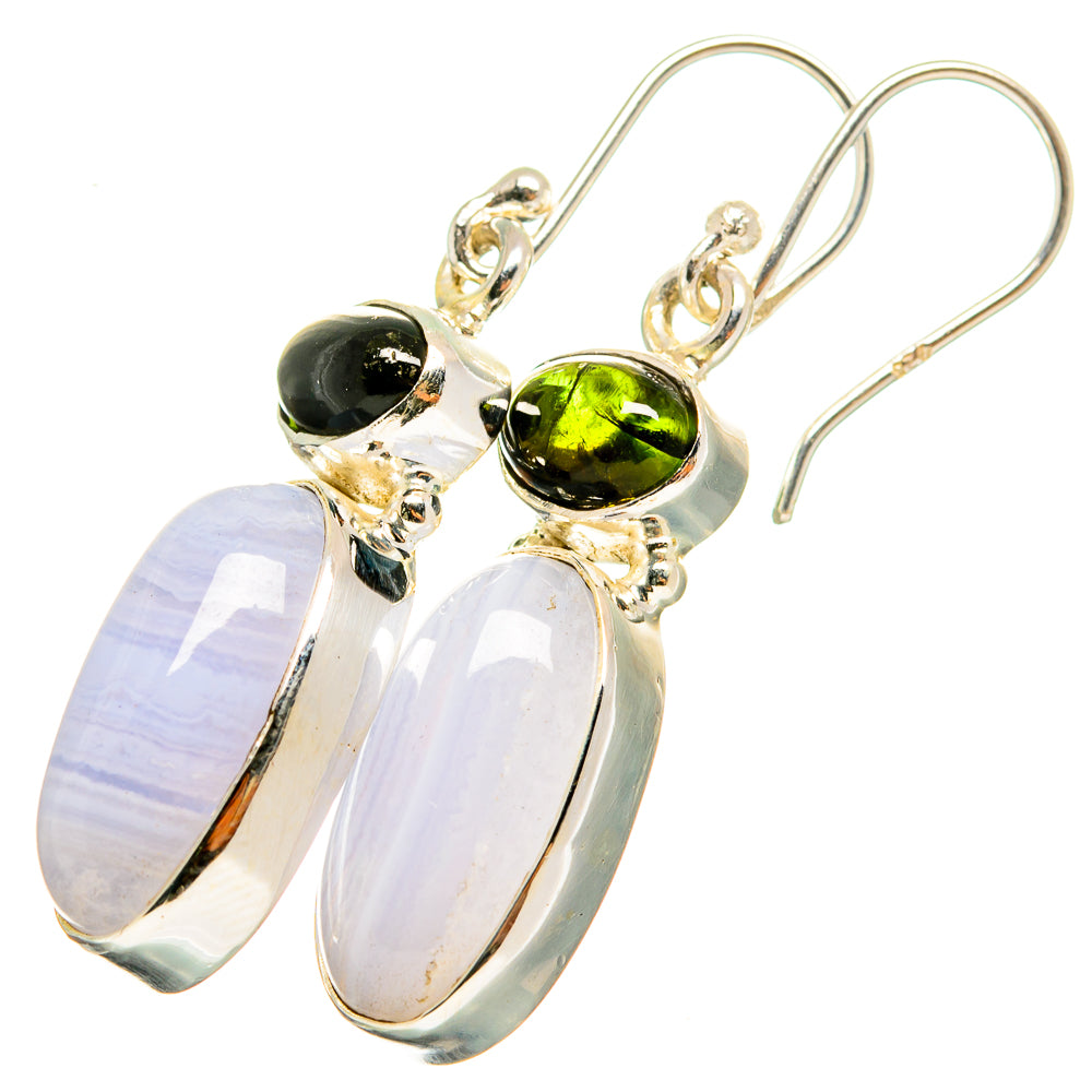 Blue Lace Agate, Green Tourmaline Earrings handcrafted by Anasilvercos - EARR421196