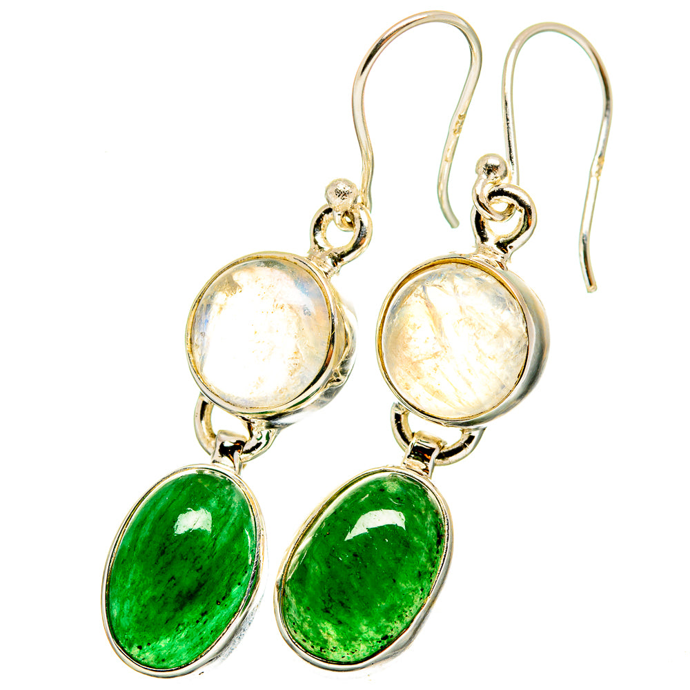 Green Aventurine, Rainbow Moonstone Earrings handcrafted by Anasilvercos - EARR421200