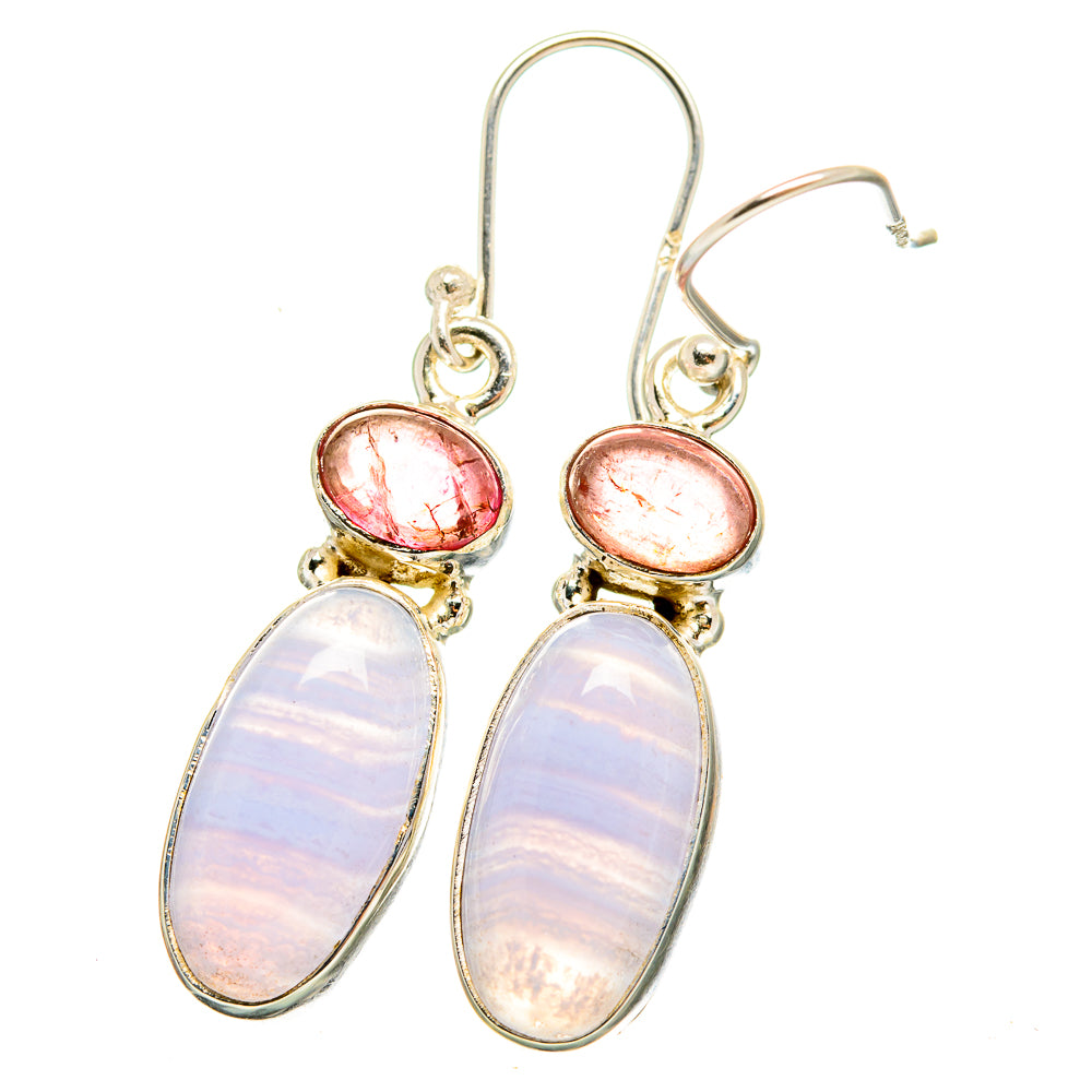 Blue Lace Agate, Pink Tourmaline Earrings handcrafted by Anasilvercos - EARR421203