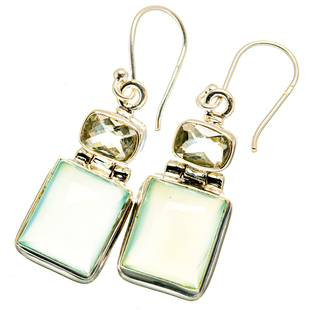 Aqua Chalcedony, White Quartz Earrings handcrafted by Anasilvercos - EARR421206