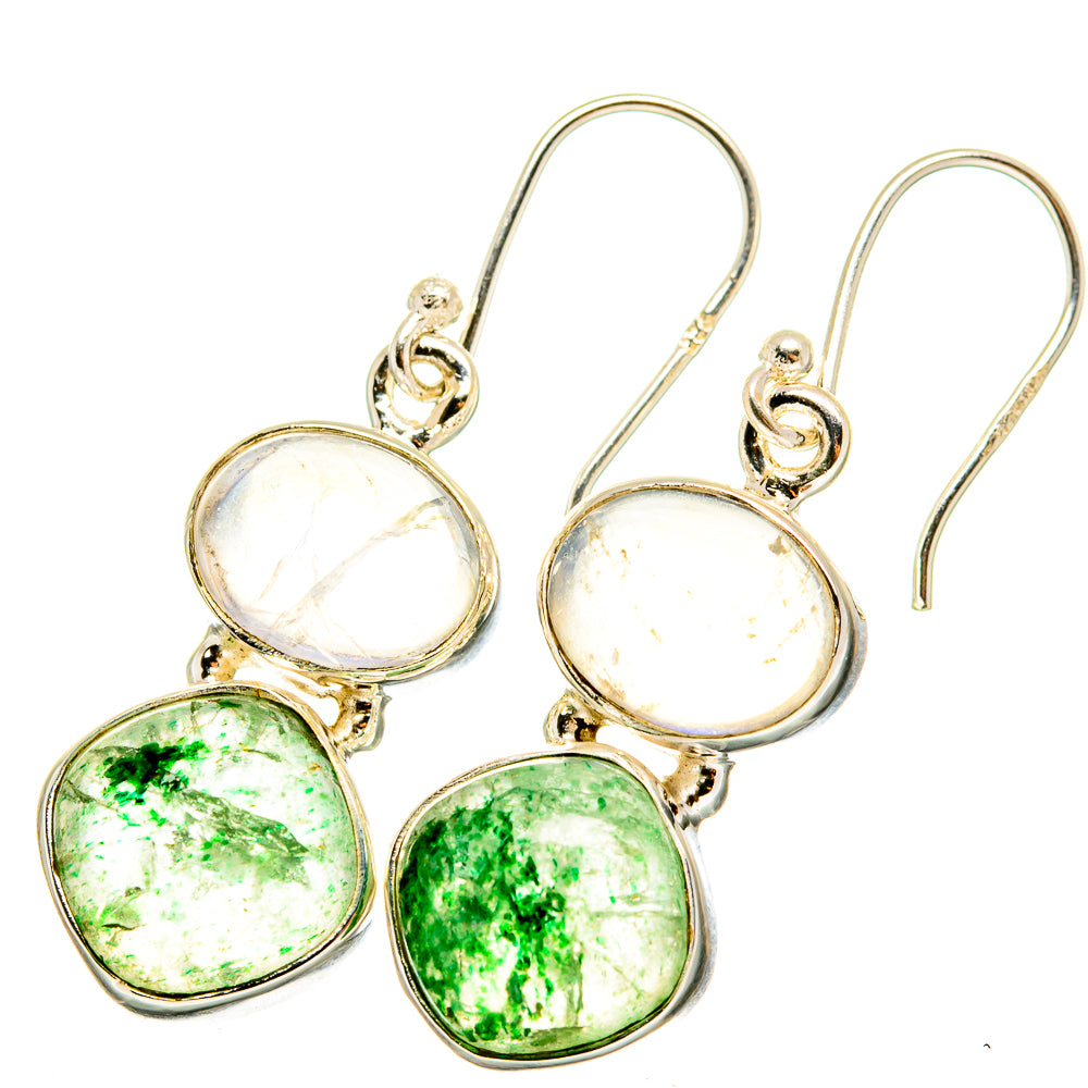 Green Aventurine, Rainbow Moonstone Earrings handcrafted by Anasilvercos - EARR421211