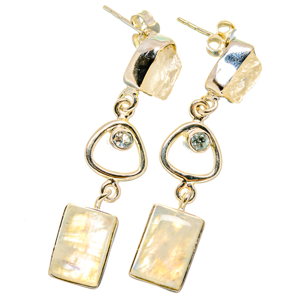 Rainbow Moonstone Earrings handcrafted by Anasilvercos - EARR421780