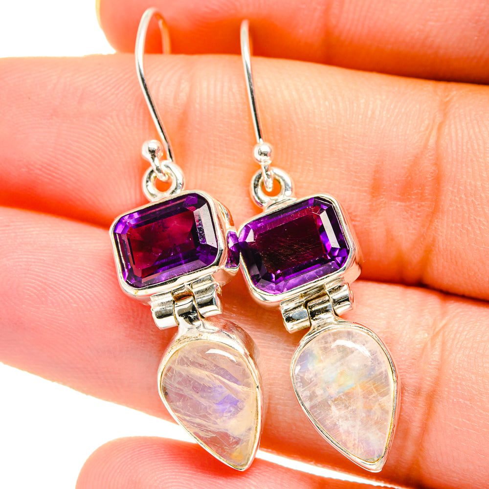 Rainbow Moonstone Earrings handcrafted by Anasilvercos - EARR421957