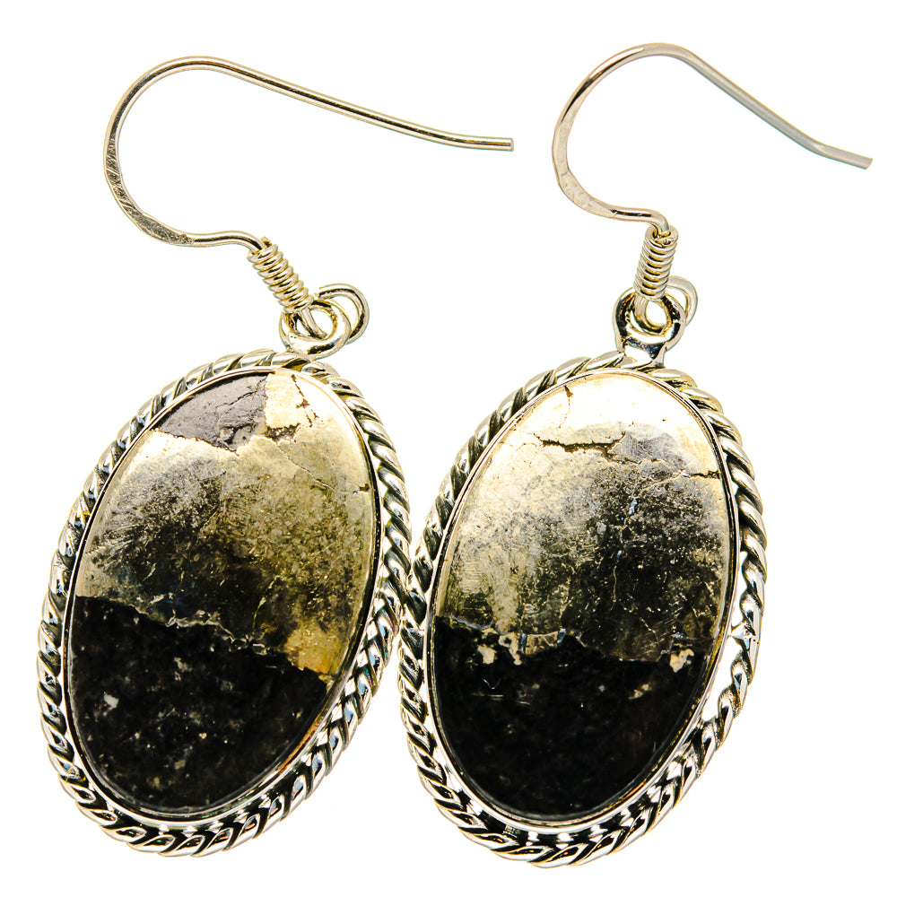 Pyrite In Black Onyx Earrings handcrafted by Anasilvercos - EARR422063